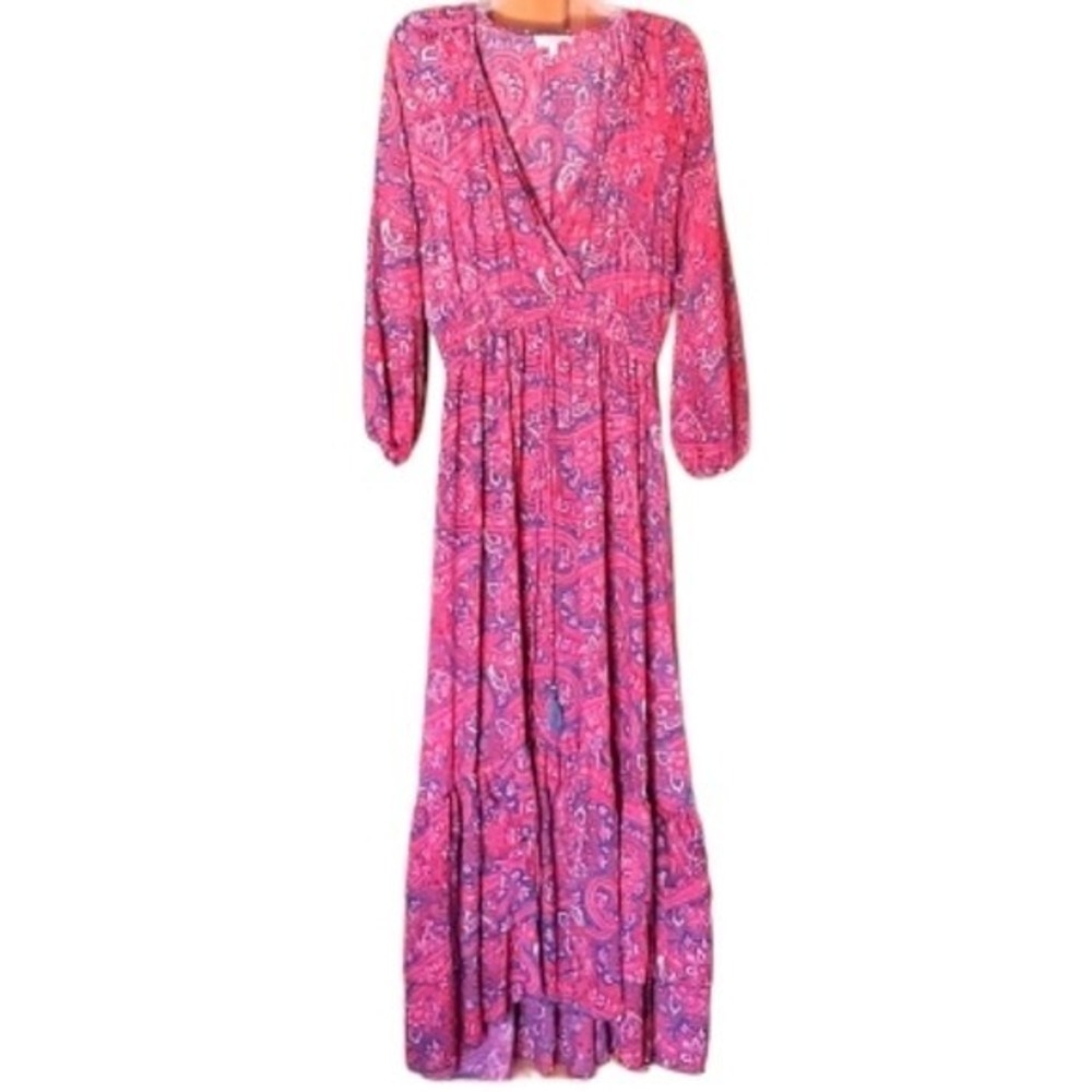 Chaudry Red‎ and Grey Floral Paisley Boho Long Sleeve Maxi Dress Size Large